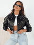 Lederjacke Damen mit Nieten & Perlen | stylisch mit Kapuze